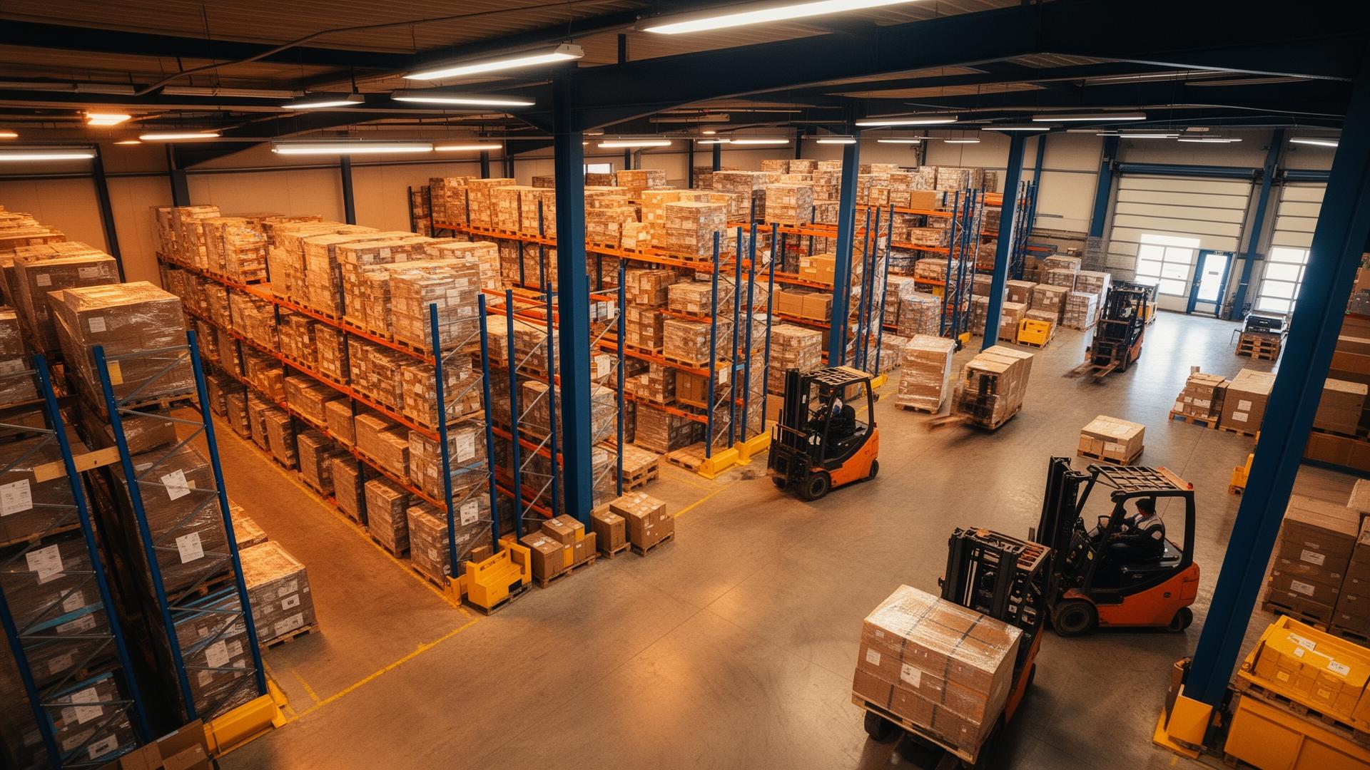 Modern warehouse with organized pallets and logistics operations